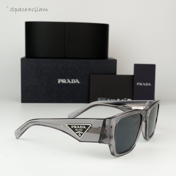 BRAND NEW Prada PR10ZS 16Z70B Transparent Asphalt Grey Square Unisex Sunglasses - Picture 5 of 9